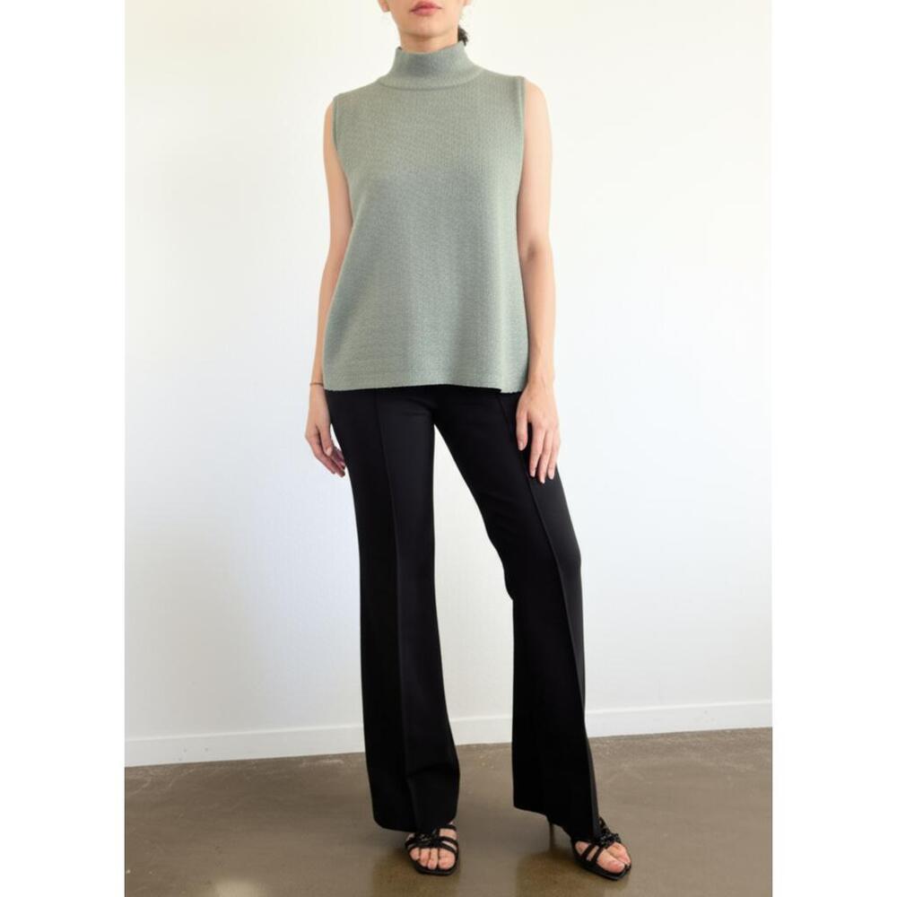 NINE WEST Womens Sweater Vest Size L Sage Green Ribbed Mock Neck Minimalist